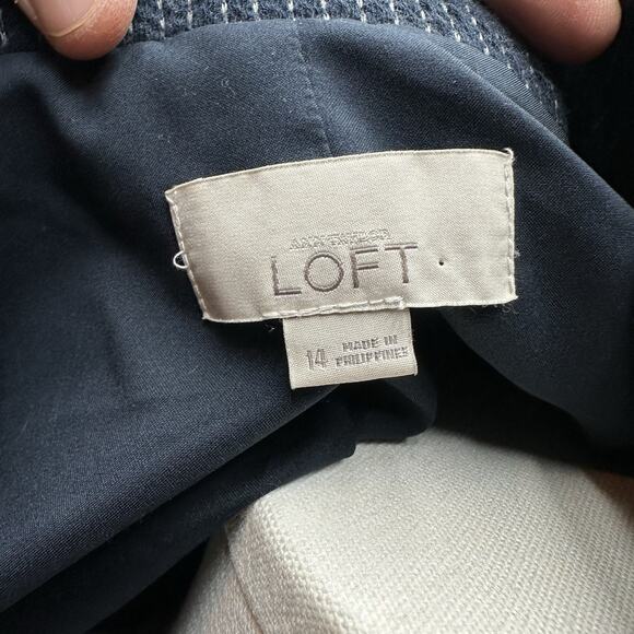 LOFT Textured Blazer Size 14 Navy Blue Career Office Preppy Academia Chic Basic - Picture 10 of 12